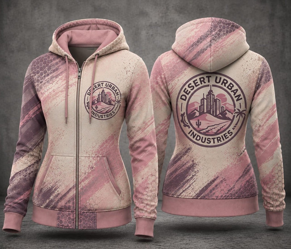 Desert Urban Industries Skyline Badge Zip-Up Hoodie — Desert Rose