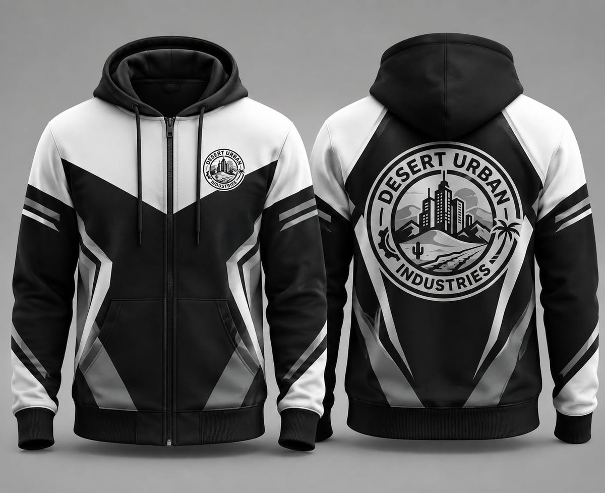 Desert Urban Industries Skyline Badge Zip-Up Hoodie — Monochrome