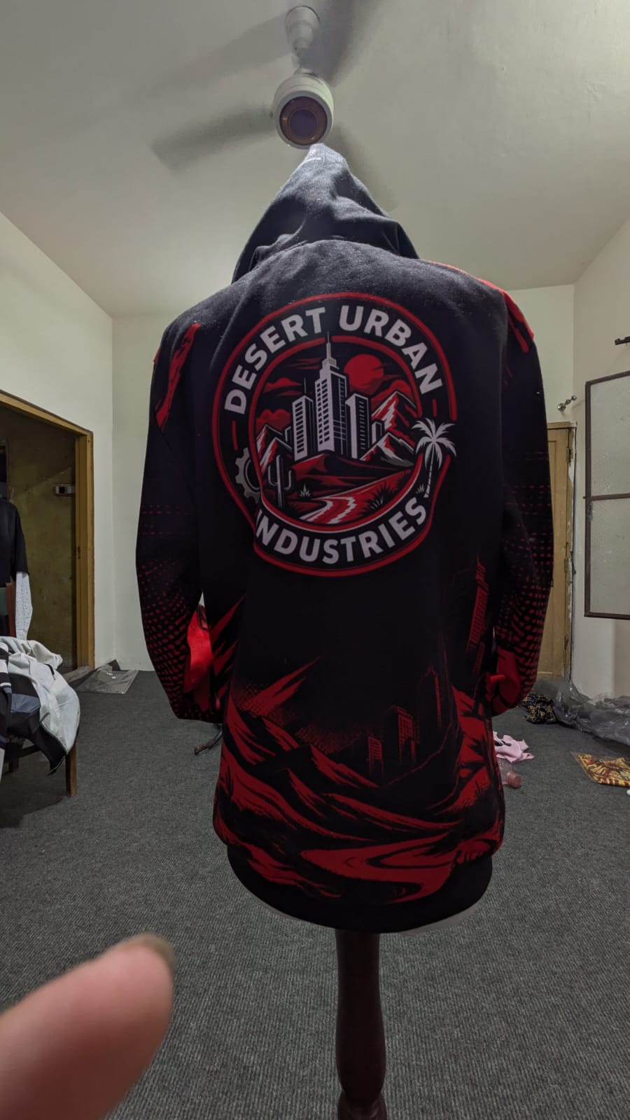 Desert Urban Industries Skyline Badge Zip-Up Hoodie — Crimson