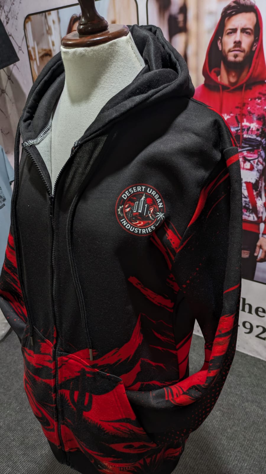 Desert Urban Industries Skyline Badge Zip-Up Hoodie — Crimson