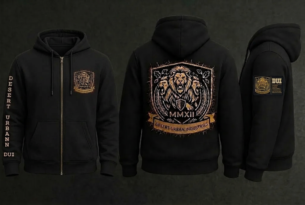 Black crest zippered hoodie mockup