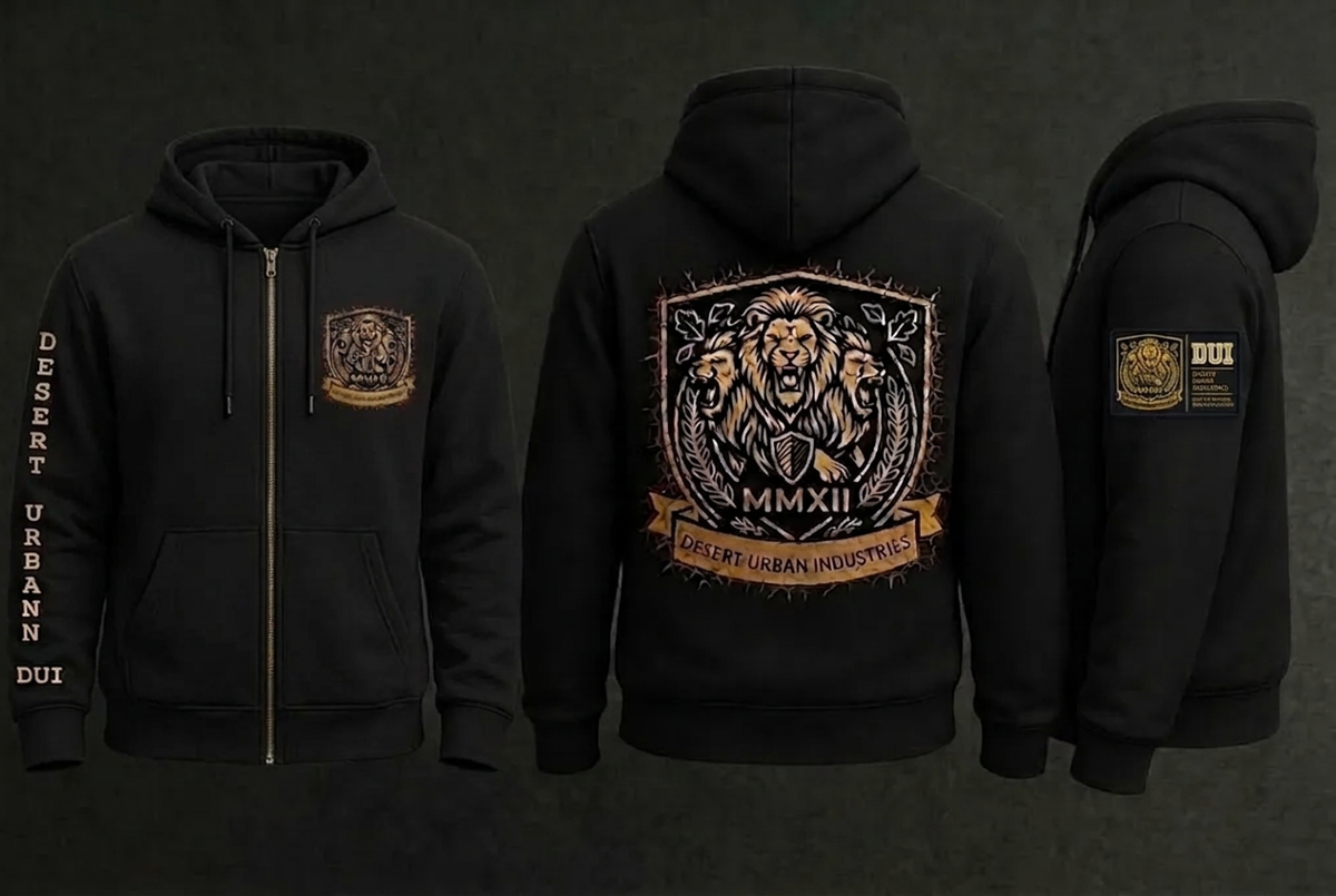 Black crest zippered hoodie mockup